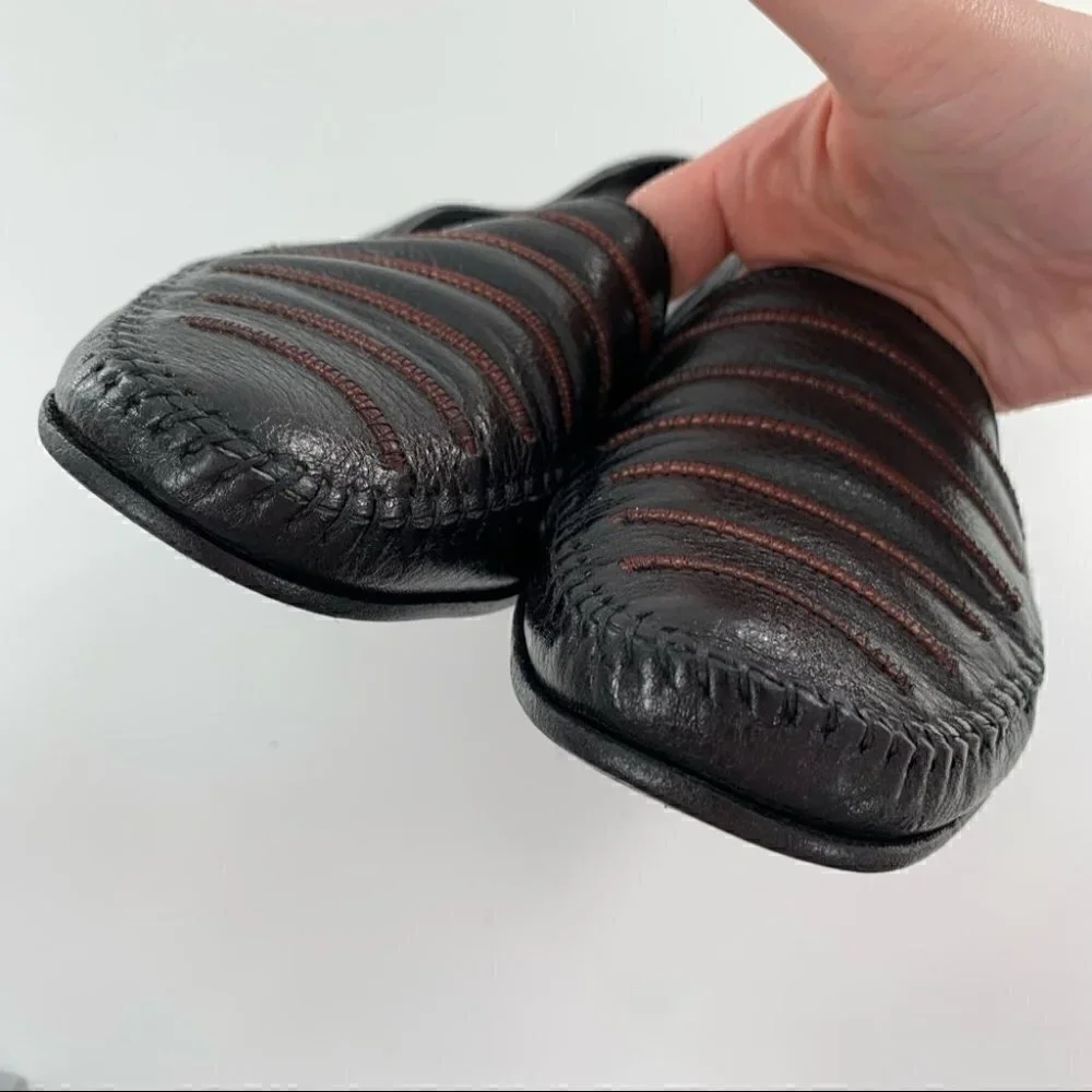 Lorenzo Banfi mens loafers size 9 black Italian leather vintage 80s 90s